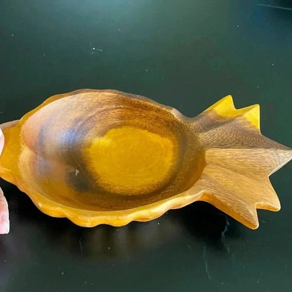 Pacific Hand Carved Wood Hawaii Pineapple 9" Bowl Philippines Monkey Pod
